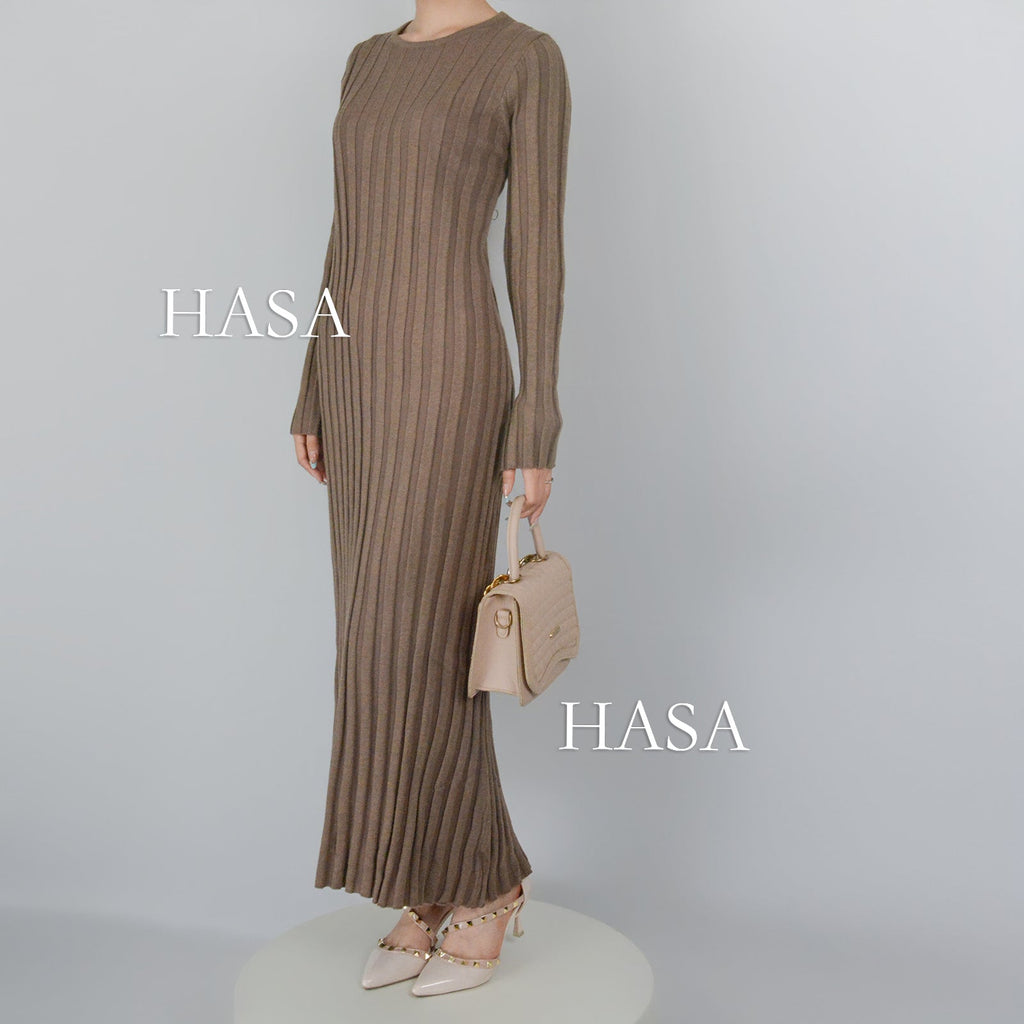 HS0112 Warm Anti-Pilling Ribbed Knit Maxi Dress