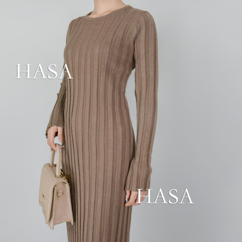 HS0112 Warm Anti-Pilling Ribbed Knit Maxi Dress