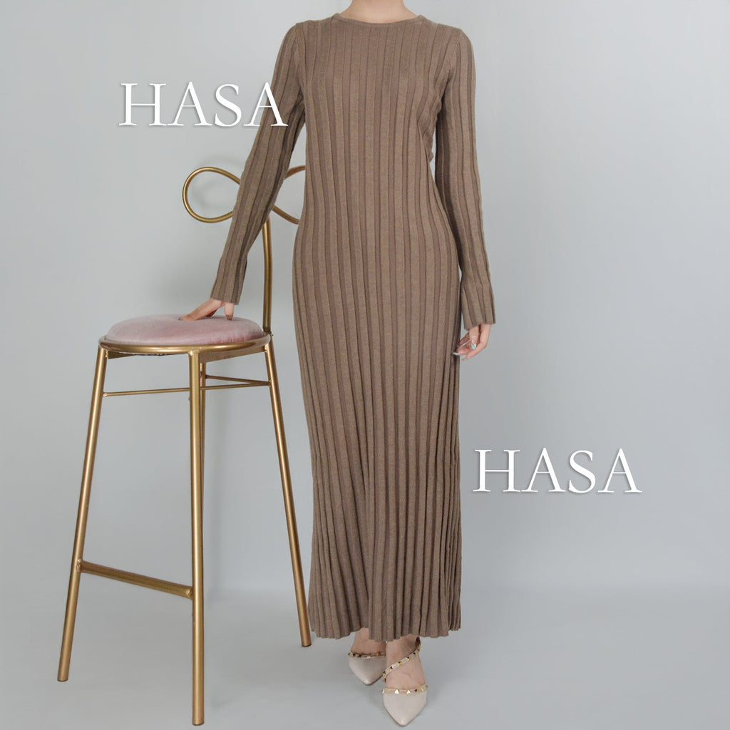 HS0112 Warm Anti-Pilling Ribbed Knit Maxi Dress