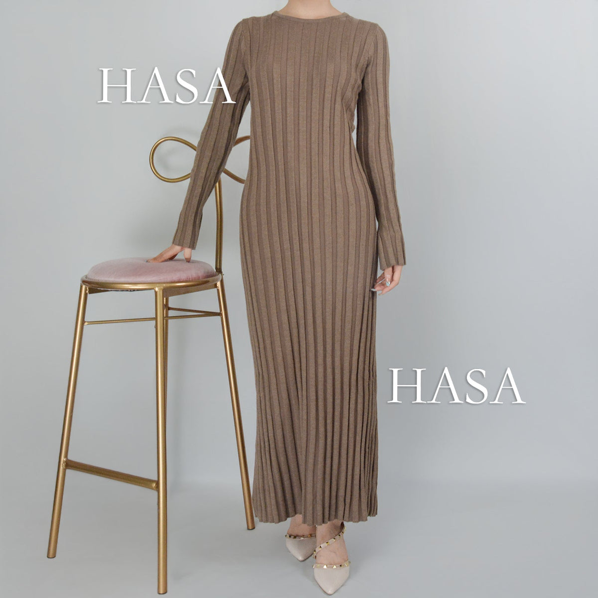 HS0112 Warm Anti-Pilling Ribbed Knit Maxi Dress