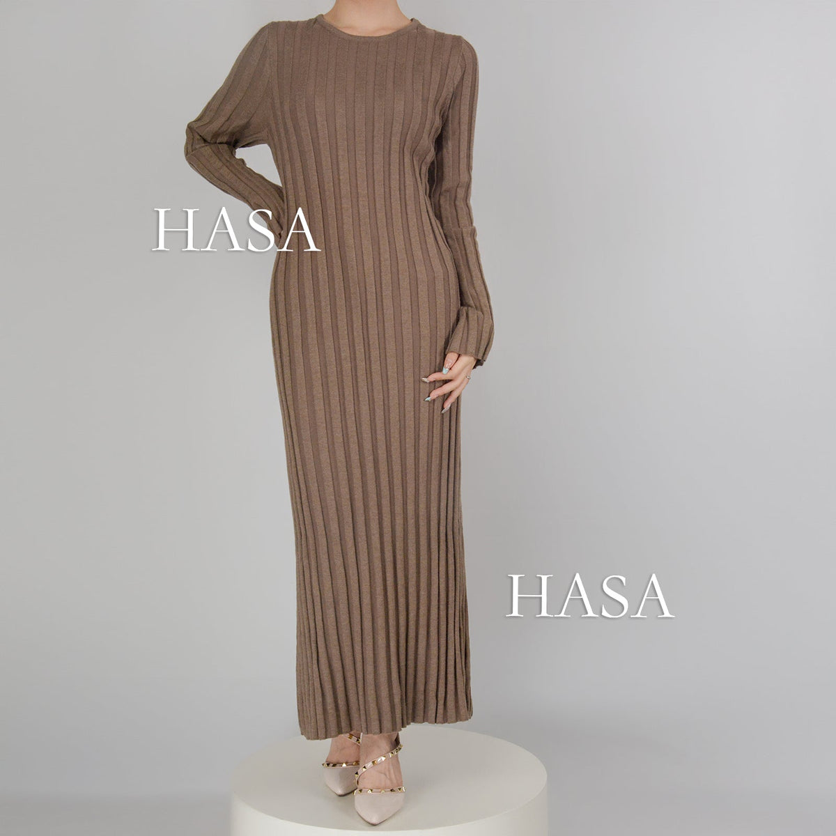 HS0112 Warm Anti-Pilling Ribbed Knit Maxi Dress