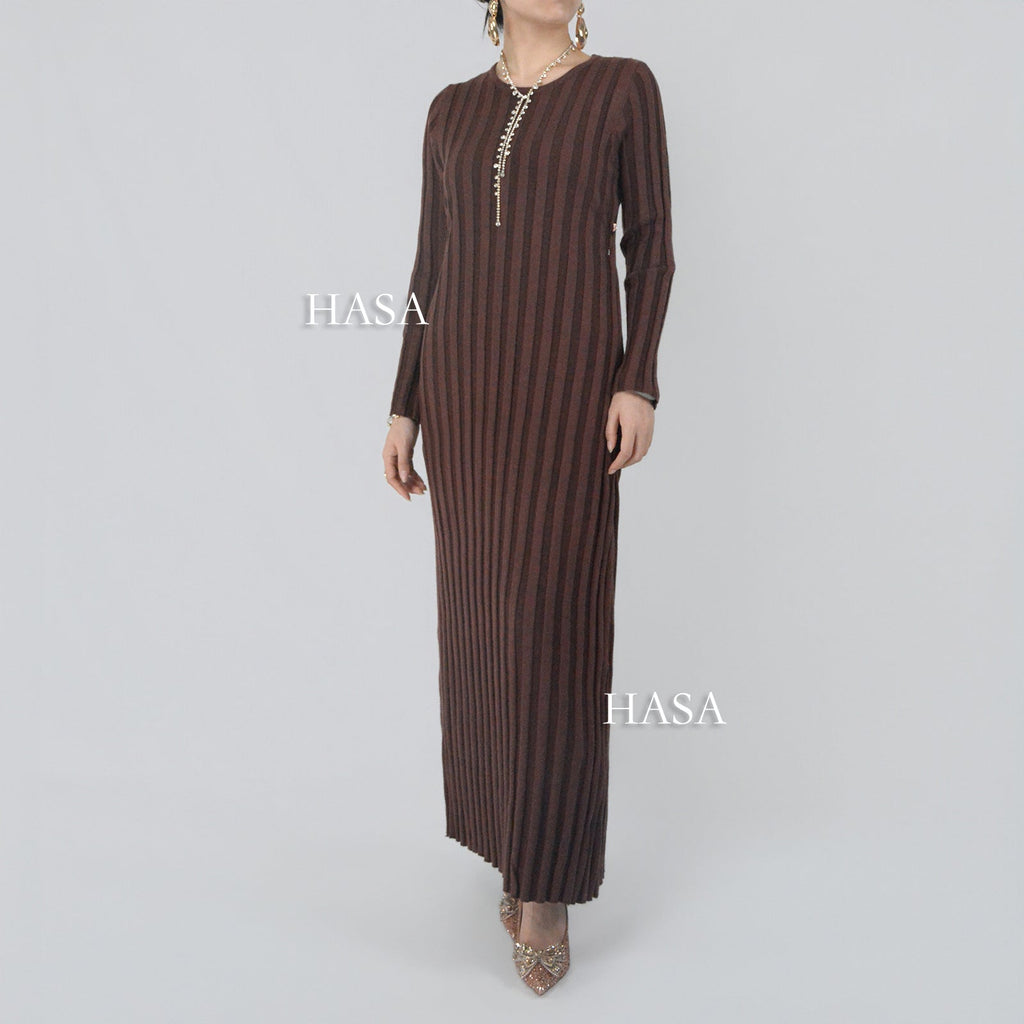 HS0112 Warm Anti-Pilling Ribbed Knit Maxi Dress