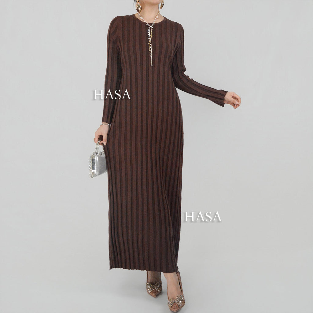 HS0112 Warm Anti-Pilling Ribbed Knit Maxi Dress