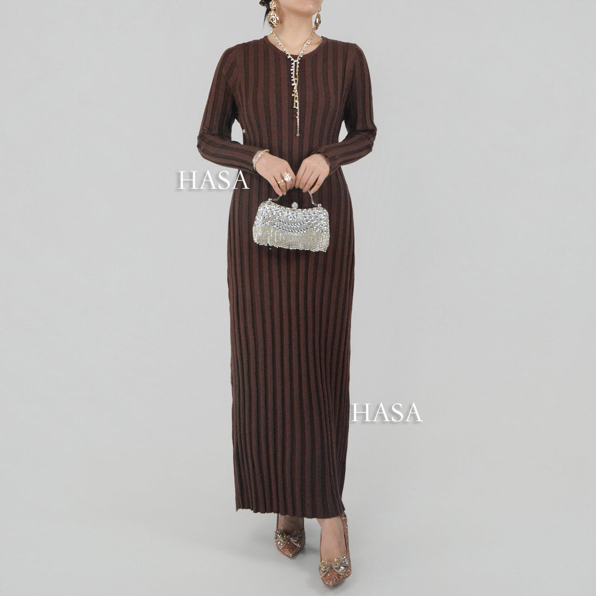 HS0112 Warm Anti-Pilling Ribbed Knit Maxi Dress