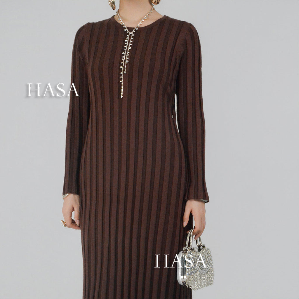 HS0112 Warm Anti-Pilling Ribbed Knit Maxi Dress