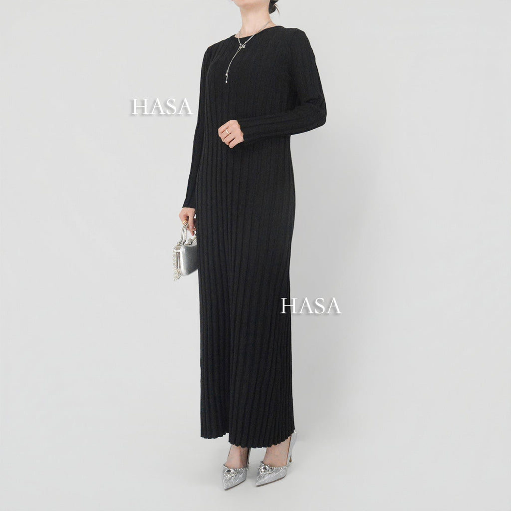 HS0112 Warm Anti-Pilling Ribbed Knit Maxi Dress