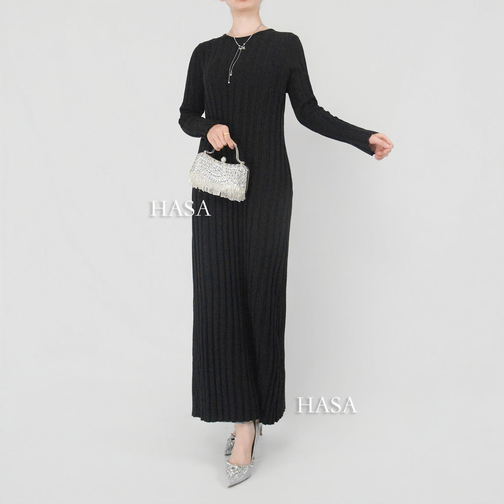 HS0112 Warm Anti-Pilling Ribbed Knit Maxi Dress