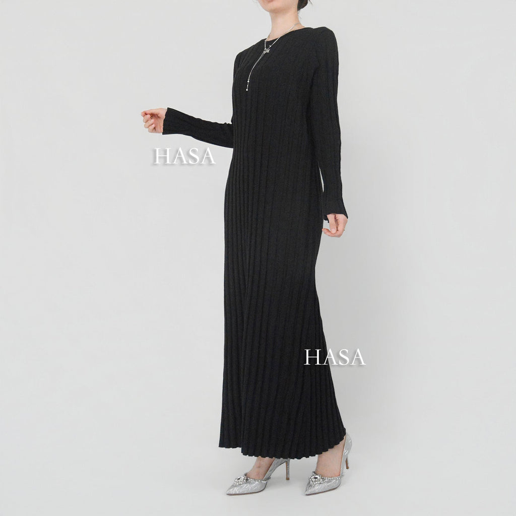 HS0112 Warm Anti-Pilling Ribbed Knit Maxi Dress