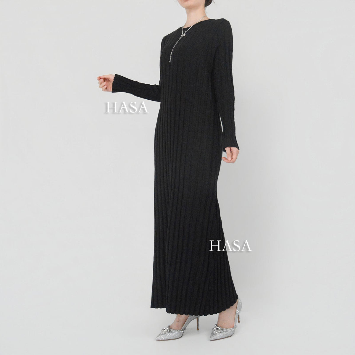 HS0112 Warm Anti-Pilling Ribbed Knit Maxi Dress