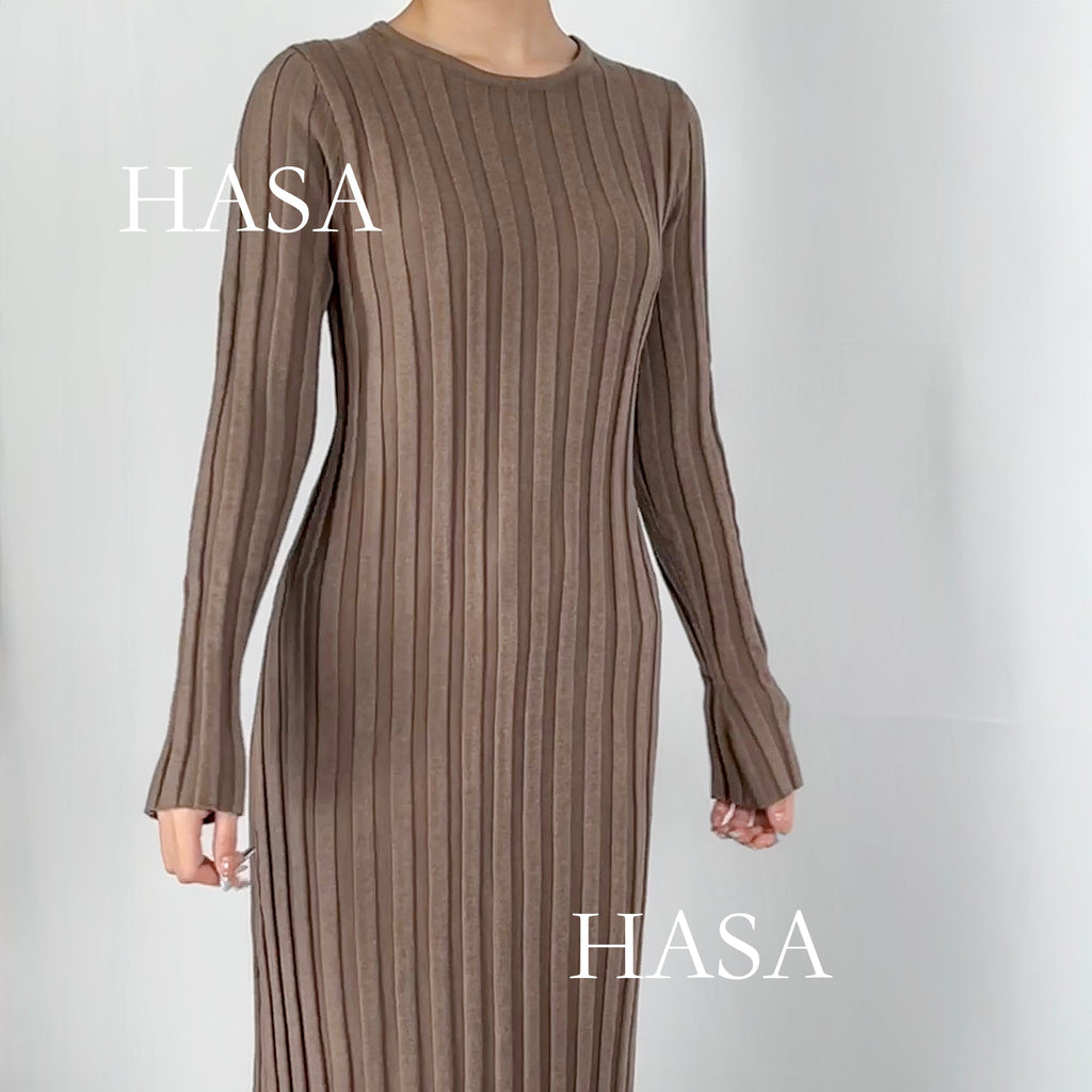 HS0112 Warm Anti-Pilling Ribbed Knit Maxi Dress